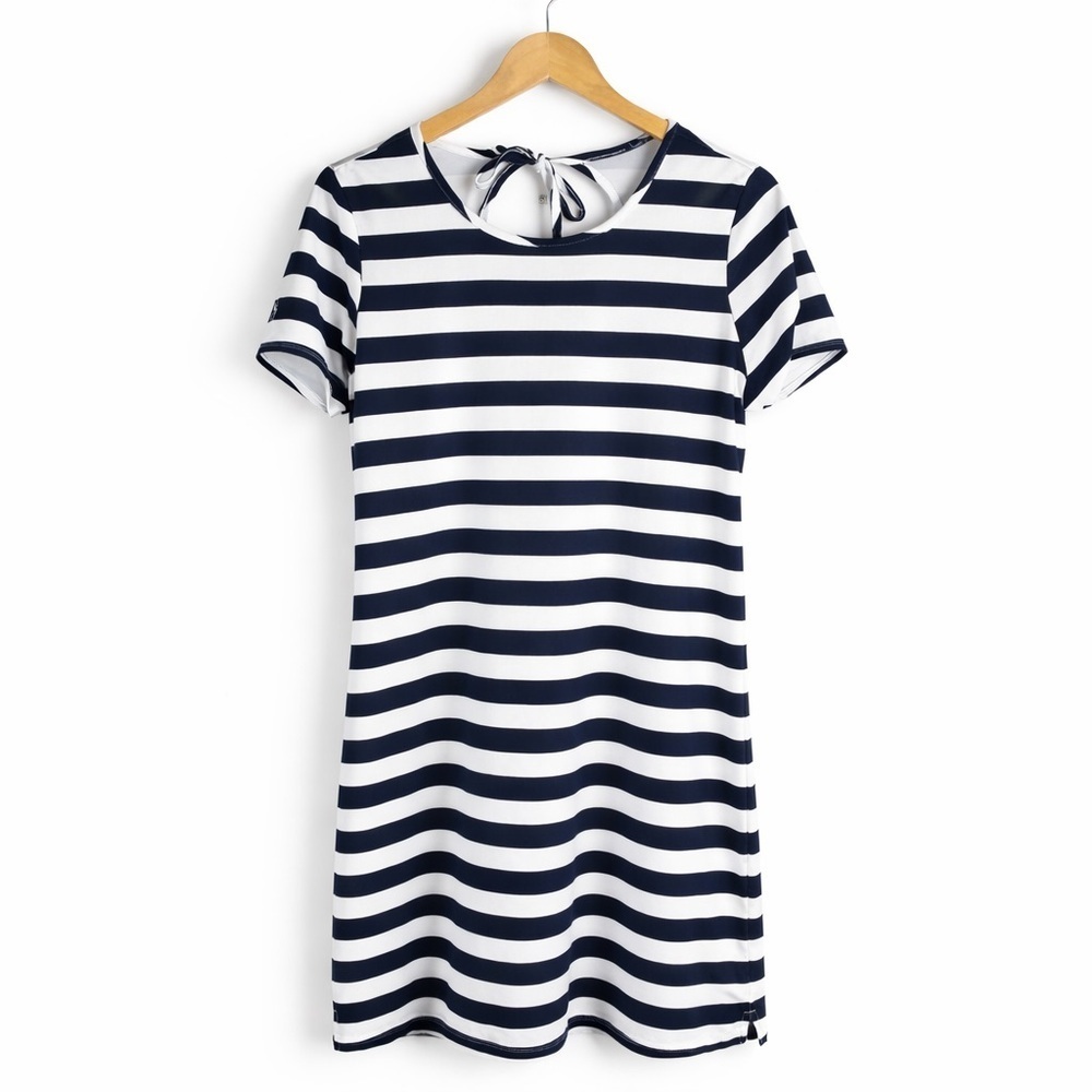 Dudley Stephens Striped T Shirt Dress Women Large Nautical Preppy